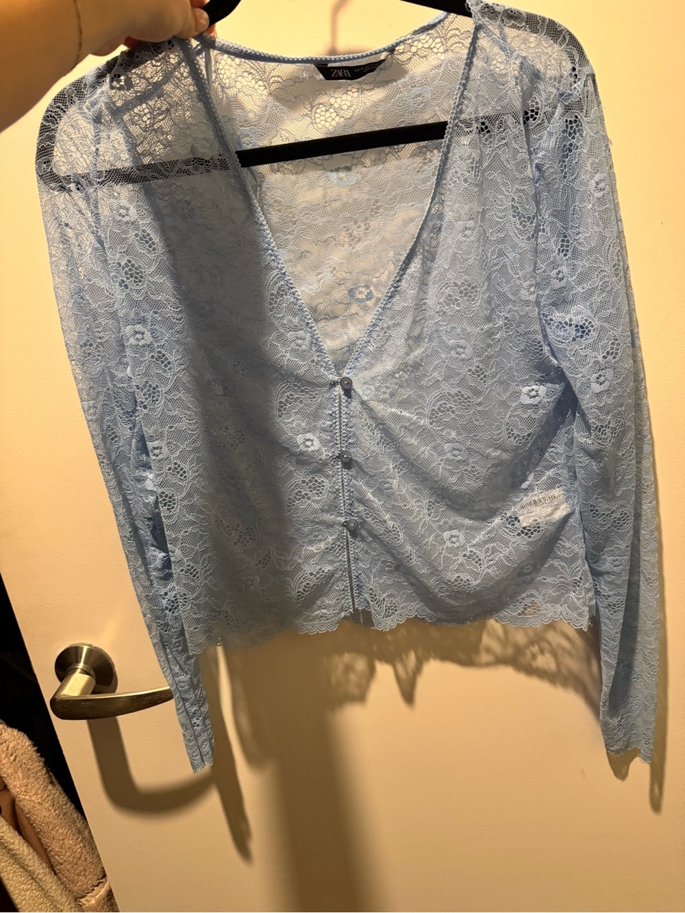 Zara Powder Blue Lace Button-Front Robe Cover-Up
